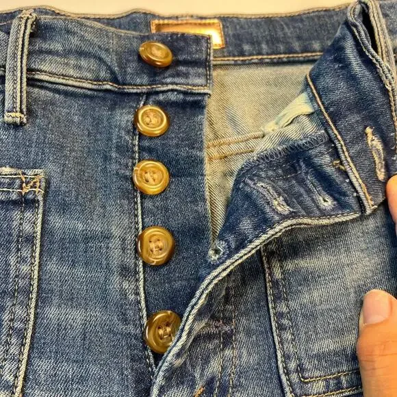 Mother The Patch Pocket Hustler Crop Jean Button Fly Half Raw Hem Size 25 - Picture 4 of 16